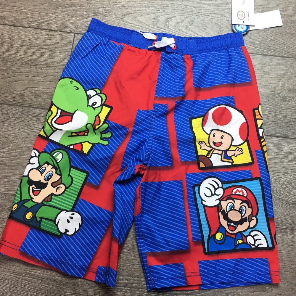 Nintendo Super Mario Boys Swim Trunks Medium M NWT Mario Luigi Yoshi Toad New